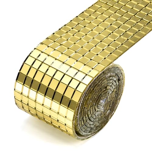 Glas-Spiegel-Mosaikfliesen, Mini-Mosaikfliesen, 5 x 5 mm, 10 x 10 mm, Raster 5 Meter, selbstklebende quadratische Glasmosaikfliesen, Splitterspiegel-Mosaikblatt_10 x 10 mm(Gold,4CMX3M (3PCSX1M)-10X10M von PXAMORTEL