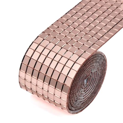 Glas-Spiegel-Mosaikfliesen, Mini-Mosaikfliesen, 5 x 5 mm, 10 x 10 mm, Raster 5 Meter, selbstklebende quadratische Glasmosaikfliesen, Splitterspiegel-Mosaikblatt_10 x 10 mm(Gold1,4CMX3M (3PCSX1M)-10X10 von PXAMORTEL
