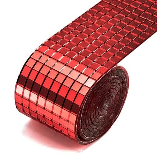Glas-Spiegel-Mosaikfliesen, Mini-Mosaikfliesen, 5 x 5 mm, 10 x 10 mm, Raster 5 Meter, selbstklebende quadratische Glasmosaikfliesen, Splitterspiegel-Mosaikblatt_10 x 10 mm(Red,4CMX5M (5PCSX1M)-5X5MM) von PXAMORTEL