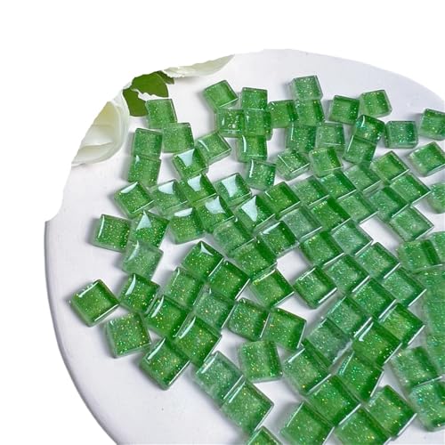 Glas-Spiegel-Mosaikfliesen, Mini-Mosaikfliesen, Mosaikfliesen for Basteln, Farbe: 50 Stück, Glas-Glitzermosaik, quadratische Form, Heimdekoration(Green) von PXAMORTEL