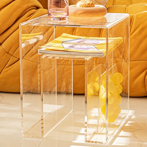 PXAMORTEL Acryl-Beistelltisch, Couchtisch, Acryl-Beistelltisch mit 2 offenen Ablageflächen for Wohnzimmer, Schlafzimmer, 13 x 12 x 15 Zoll von PXAMORTEL