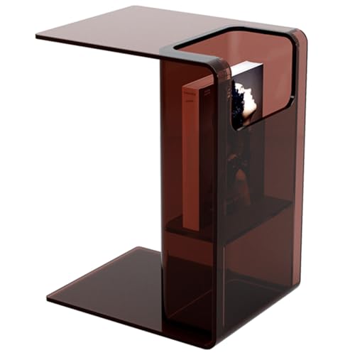 PXAMORTEL Acryl-Beistelltisch, Couchtisch, Acryl C Form Kaffee Seite Tisch Lagerung Korb Nachttisch Multicolor 18x14x24 Zoll(Brown) von PXAMORTEL