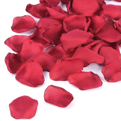 PXAMORTEL Künstliche Blumen Rosenblätter, 100 stücke Multicolor Silk Satin Künstliche Rosenblätter for Hochzeit Valentines Party Decor(Dark Red) von PXAMORTEL