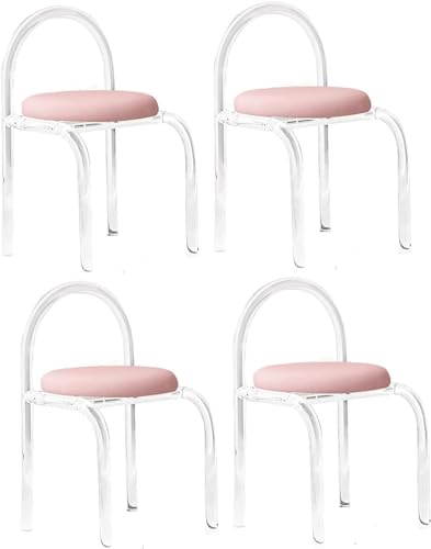 PXAMORTEL Transparenter klarer Esszimmerstuhl, Stapelbarer Esszimmerstuhl aus klarem Acryl mit Samtkissen, 1er-, 2er- oder 4er-Set, Mehrfarbig(Pink,Set of 1 4) von PXAMORTEL