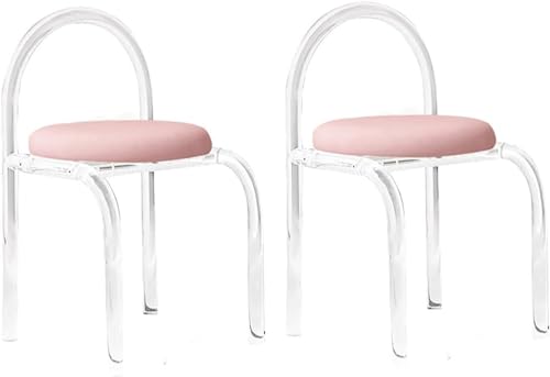 PXAMORTEL Transparenter klarer Esszimmerstuhl, Stapelbarer Esszimmerstuhl aus klarem Acryl mit Samtkissen, 1er-, 2er- oder 4er-Set, Mehrfarbig(Pink,Set of 2) von PXAMORTEL