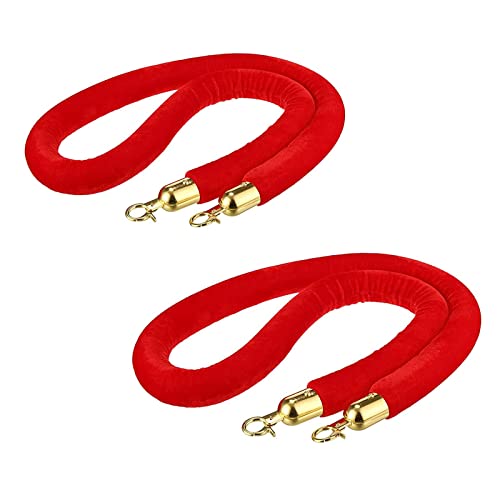 Samt-Absperrseil, Absperrseil for Warteschlangen mit plattiertem Haken(Red,Length 215Cm/7Ft) von PXAMORTEL