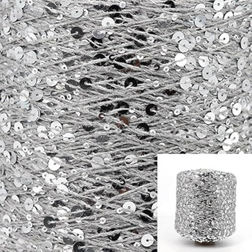 Sequin Sparkle Strickgarn, Stränge 50 g Baumwoll-Glitzergarn mit 6 mm + 3 mm Pailletten for Stricken, DIY, mehrfarbig(AJ104) von PXAMORTEL