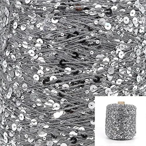 Sequin Sparkle Strickgarn, Stränge 50 g Baumwoll-Glitzergarn mit 6 mm + 3 mm Pailletten for Stricken, DIY, mehrfarbig(AJ105) von PXAMORTEL