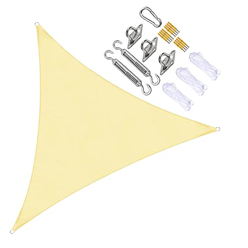 Sonnensegel, Dreieck, Segel ÜberdachungGartensegel Außenmarkisen for Terrassen mit kostenlosem Seil,Gelb,5x5x13m(2.4x2.4x2.4m) von PXAMORTEL