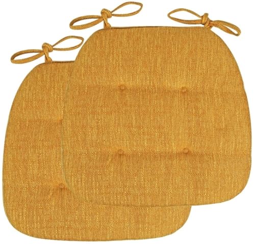 Stuhlkissen für Esszimmerstühle, 2er-/4er-Set Stuhlkissen for Esszimmerstühle mit Bändern, U-förmige Sitzkissen for Esszimmer- und Küchenstühle mit maschinenwaschbarem Bezug(Turmeric,43*41cm*Set Of 2) von PXAMORTEL