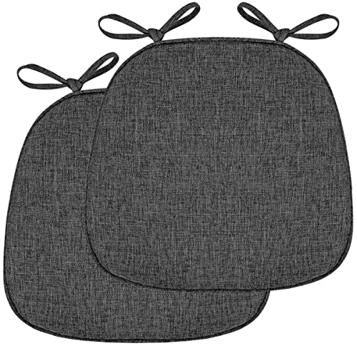 Stuhlkissen für Esszimmerstühle, 2er-/4er-Set weiche und Bequeme Sitzkissen mit Bändern, U-förmige, rutschfeste Stuhlpolster for Küche, Esszimmer und Büro(Black Grey,41 * 43cm*Set of 2) von PXAMORTEL