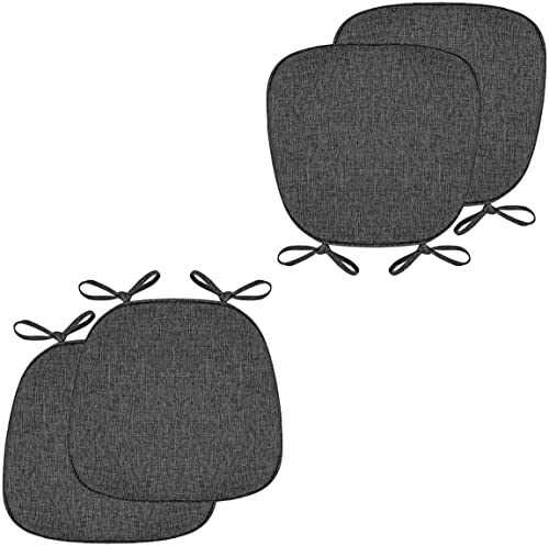 Stuhlkissen für Esszimmerstühle, 2er-/4er-Set weiche und Bequeme Sitzkissen mit Bändern, U-förmige, rutschfeste Stuhlpolster for Küche, Esszimmer und Büro(Black Grey,41 * 43cm*Set of 4) von PXAMORTEL