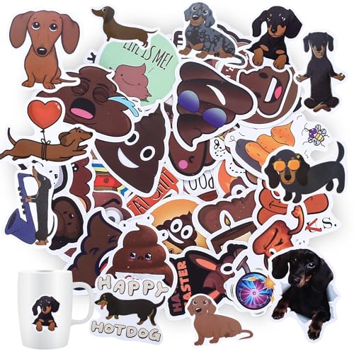 120 Stk Sticker Aesthetic Stickers: 60 Dackel Hunde Aufkleber & 60 Lustiger Kot Vintage Aufkleber, Scrapbooking Stickers Dekorative Aufkleber für Wasserflaschen Laptop Journaling Scrapbook Stickers von PXARMYYXGS