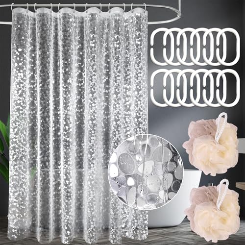 PXBSNB Antischimmel Duschvorhang 180x200 cm, Duschvorhan mit Gewicht Magnet Unten, Transparent Duschvorhänge mit 3D Kieselsteinen Muster, Wasserdicht PEVA Vorhang mit 12 Ringe für Badezimmer Badewanne von PXBSNB