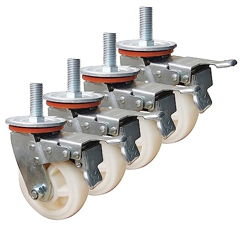 PXDOHQAW Lenkrollen Mit M20-Gewinde, Industrierollen Aus Nylon, Lenkrollen Mit Bremse, Hochleistungslager-Stielrollen, 4Er-Set/6 Inch/M20*150 von PXDOHQAW
