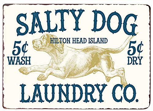 PXIYOU Salty Dog Laundry CO Vintage-Farmhouse Laundry Room Schild Landhaus Dekor Waschraum Schilder Kunst Wand Blau 20,3 x 30,5 cm von PXIYOU