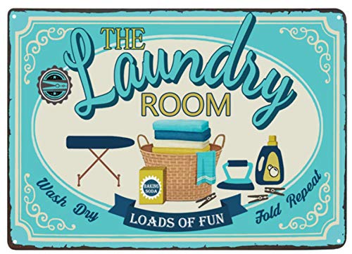 PXIYOU The Laundry Room Loads of Fun Vintage Bauernhaus Waschraum Schild Landhaus Dekor Waschraum Schilder Kunst Wand Blau 20,3 x 30,5 cm von PXIYOU