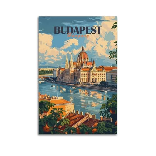 Budapest Ungarn, Vintage-Reiseposter, Bild, Druck, Wandkunst, Gemälde, Leinwand, Kunstwerke, Idee, Raum, ästhetisch, 30 x 45 cm von PXMSMX