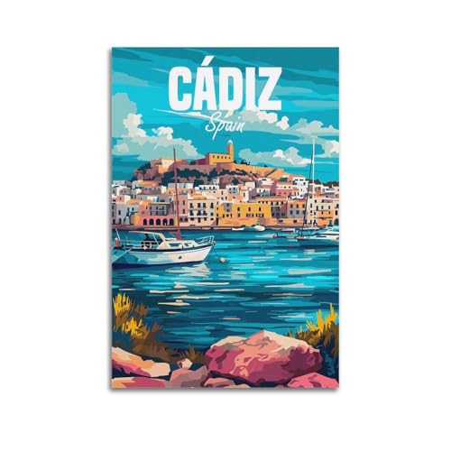 Cádiz Spanien Vintage-Reise-Poster, Bild, Druck, Leinwand, Wandfarbe, Kunstdekoration, moderne Wohnkunstwerke, Idee, 50 x 75 cm von PXMSMX