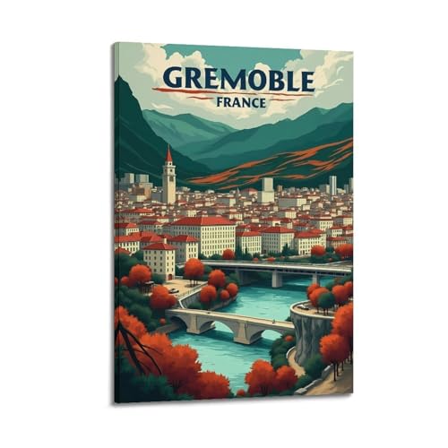 Grenoble Frankreich, Vintage-Reiseposter auf Leinwand, Wandkunstdruck, Foto, Bild, Gemälde, Raumdekoration, Heimdekoration, 30 x 45 cm von PXMSMX
