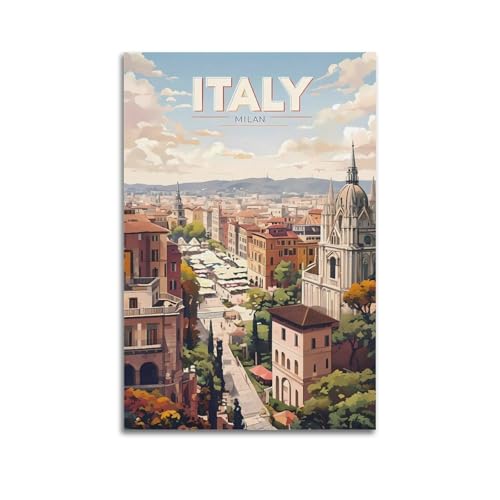 Italien-Mailand Vintage-Reiseposter auf Leinwand, Wandkunstdruck, Foto, Bild, Gemälde, Raumdekoration, Heimdekoration, 60 x 90 cm von PXMSMX