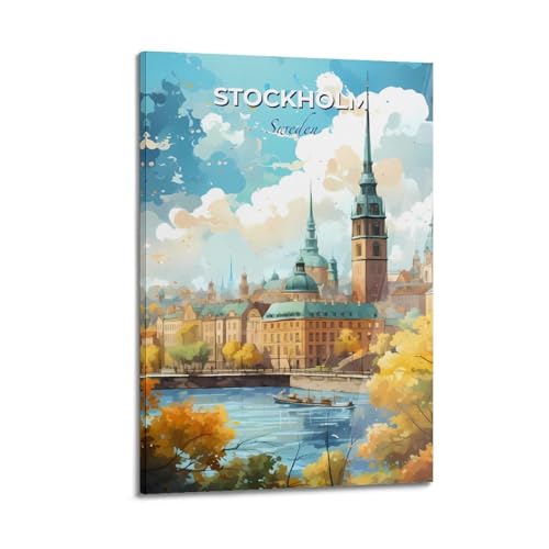 Stockholm Schweden, Vintage-Reiseposter, ästhetischer Druck, Kunst, Wandgemälde, Leinwand, moderne Schlafzimmerdekoration, 20 x 30 cm von PXMSMX