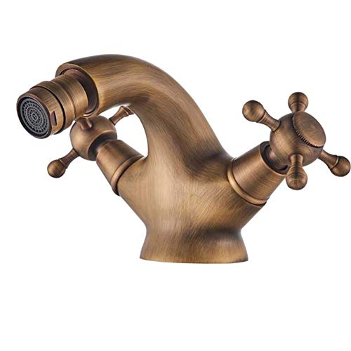 Bidet-Wasserhahn, zwei drehbare Griffe, Waschbeckenarmatur, Einloch-Wassermischbatterie for Decksmontage, Golden(Antique Brass) von PXQCHAVLN
