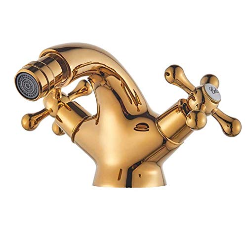 Bidet-Wasserhahn, zwei drehbare Griffe, Waschbeckenarmatur, Einloch-Wassermischbatterie for Decksmontage, Golden(Gold) von PXQCHAVLN