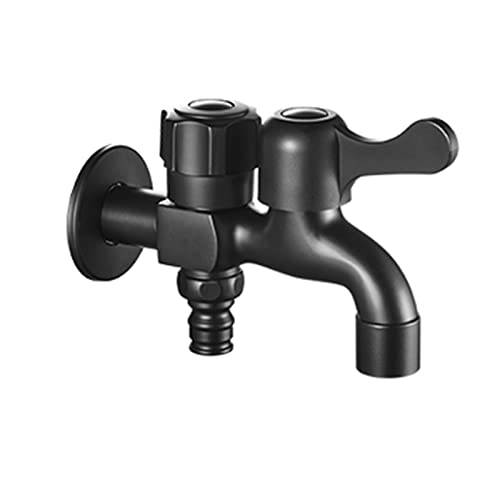 Doppel-Gartenwasserhahn One in Two Out Waschmaschinen-Wasserhahn Doppel-Messing-Wasserhahn-Adapter Dual-Outlet-Messing-Wasserhähne Außen-Doppelsteuer-Eckventil, Schwarz A(Black B) von PXQCHAVLN