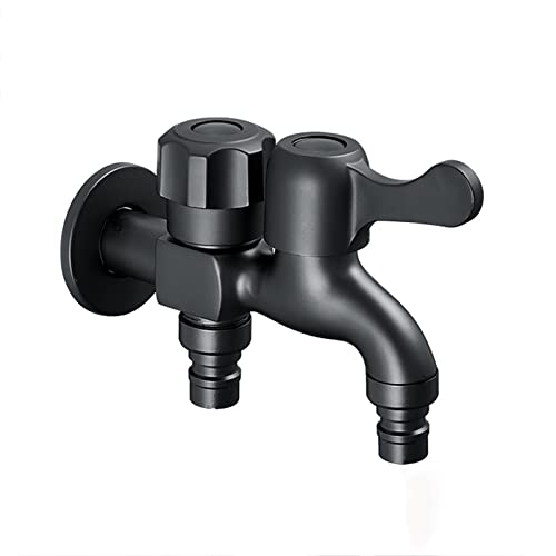 Doppelhahn One in Two Out Waschmaschine Wasserhahn Doppelnutzung Doppel Garten Wasserhahn Messing Wasserhähne Outdoor Doppelsteuer Eckventil, Chrom B(Black B) von PXQCHAVLN