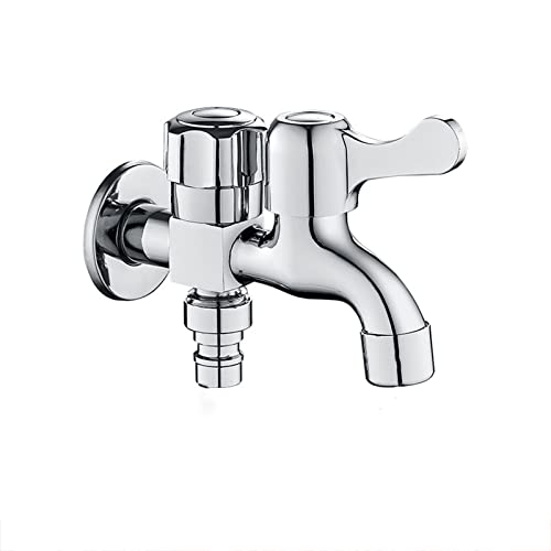 Doppelhahn One in Two Out Waschmaschine Wasserhahn Doppelnutzung Doppel Garten Wasserhahn Messing Wasserhähne Outdoor Doppelsteuer Eckventil, Chrom B(Chrome B) von PXQCHAVLN