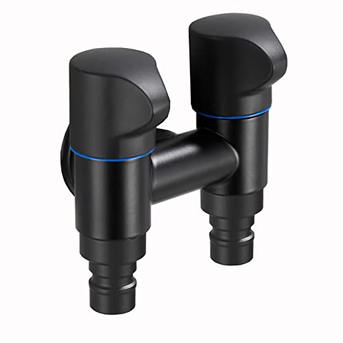 Doppelhahn One in Two Out Waschmaschine Wasserhahn Splitter Doppelhahn Outdoor Messing Wasserhähne Outdoor Doppelsteuer Eckventil for Waschbecken, Schwarz A(Black A) von PXQCHAVLN