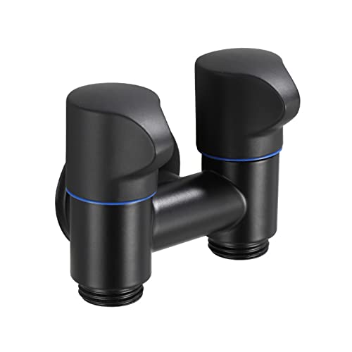 Doppelhahn One in Two Out Waschmaschine Wasserhahn Splitter Doppelhahn Outdoor Messing Wasserhähne Outdoor Doppelsteuer Eckventil for Waschbecken, Schwarz A(Black B) von PXQCHAVLN