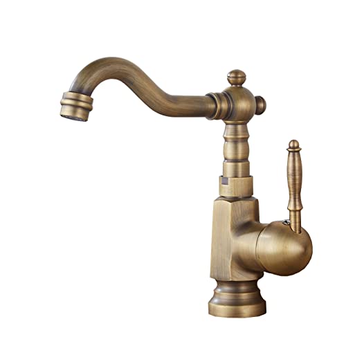 Hoher Küchenarmatur, 360-Grad-Schwenkhahn for Waschbecken, Vintage-Messing-Waschbecken-Hahn-Küche, Antik-Messing-Vintage-Küchenarmatur, Antik A(Antique B) von PXQCHAVLN