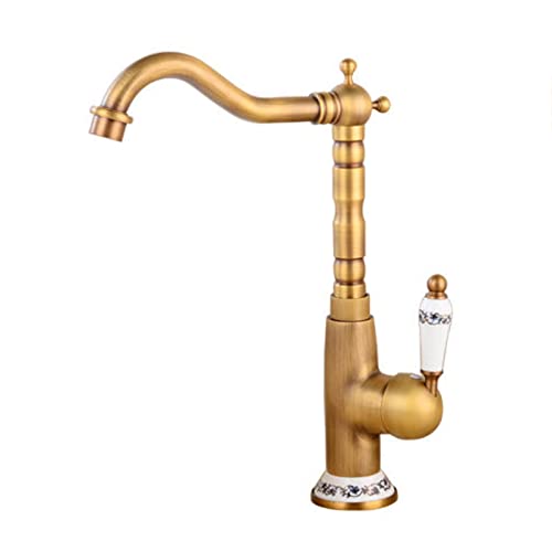 Hoher Küchenspülenhahn, 360-Grad-Schwenkhahn for Badezimmerspüle, Vintage-Messing-Spülenarmatur Küche, Küchenspülenarmatur Retro, Antik A(Antique A) von PXQCHAVLN