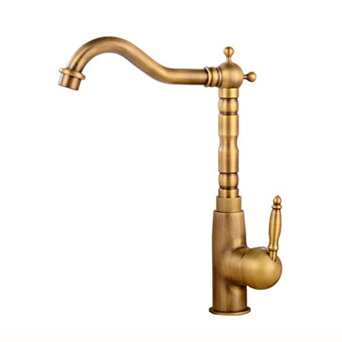 Hoher Küchenspülenhahn, 360-Grad-Schwenkhahn for Badezimmerspüle, Vintage-Messing-Spülenarmatur Küche, Küchenspülenarmatur Retro, Antik A(Antique B) von PXQCHAVLN