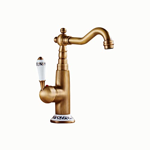 Retro-Küchenarmatur aus Messing, 360-Grad-Schwenkhahn for Waschbecken, Einhand-Küchenarmatur, Badezimmerarmaturen for Waschbecken, 1 Loch, Antik B(Antique C) von PXQCHAVLN