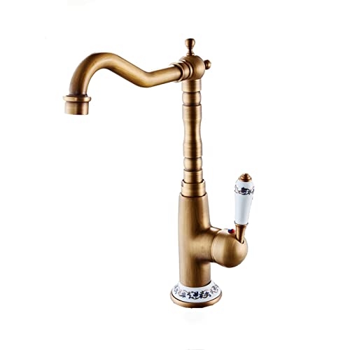 Retro-Küchenarmatur aus Messing, 360-Grad-Schwenkhahn for Waschbecken, Einhand-Küchenarmatur, Badezimmerarmaturen for Waschbecken, 1 Loch, Antik B(Antique D) von PXQCHAVLN