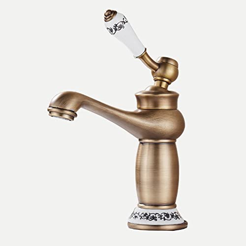 Wasserhahn for Waschbecken mit heißem und kaltem Wasser Antik Bronze Badezimmer Wasserhahn Messing Badezimmer Wasserhahn Einloch Retro Waschbecken Wasserhahn for Toilette, Antik B(Antique C) von PXQCHAVLN