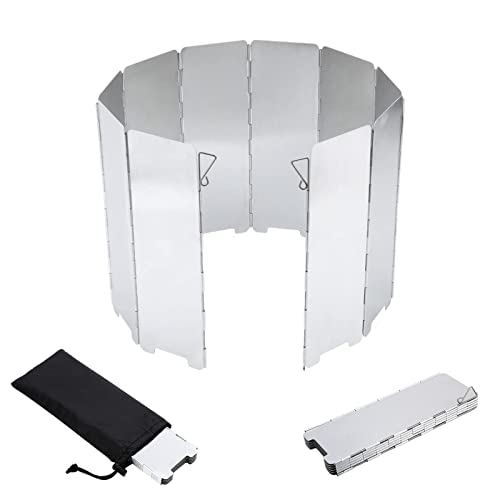 Faltbar Aluminium Windschutz,10 Platten Campingkocher Windschutzscheibe,Camping Gaskocher Windschutz für Outdoor Öfen Picknick BBQ,mit Aufbewahrungstasche von PXRLMYF