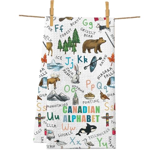 PXTIDY JYTAPP Kanadisches Alphabet Küchentuch, Kanada-Souvenirs, kanadisches Dekor, Kanada, Reisen, Camping, saugfähiges Geschirrtuch (weiß) von PXTIDY
