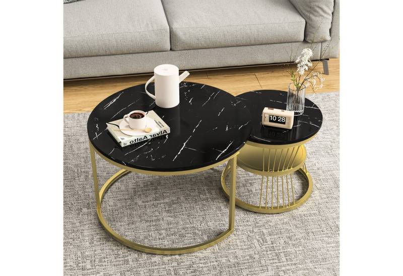 PXloue Couchtisch Elegantes Couchtisch-Set mit marmoriertem Design und goldenen Akzenten (Ideal für Wohnzimmer & Büro, Platzsparendes stapelbares Design), Modernes Design mit praktischen, eleganten Tischen für Ihr Wohnzimmer von PXloue