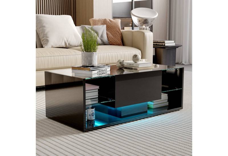 PXloue Couchtisch LED-Couchtisch mit Stauraum und modernem Design (Hochglänzender), Praktischer Tisch mit Schubladen und integrierter Beleuchtung von PXloue