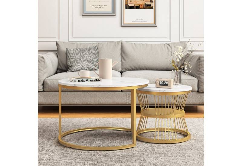 PXloue Couchtisch Satztisch Beistelltisch stapelbarer Sofatisch, mit Bodenschutz (Ideal für Wohnzimmer & Büro, Platzsparendes stapelbares Design), Großer Tisch: 80 x 45 cm,Kleiner Tisch: 60 x 33 cm von PXloue