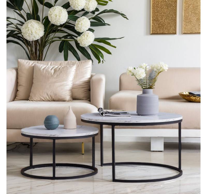 PXloue Couchtisch Satztisch Beistelltisch stapelbarer Sofatisch, mit Bodenschutz (Ideal für Wohnzimmer & Büro, Platzsparendes stapelbares Design), Großer Tisch: 80 x 45 cm,Kleiner Tisch: 60 x 33 cm von PXloue