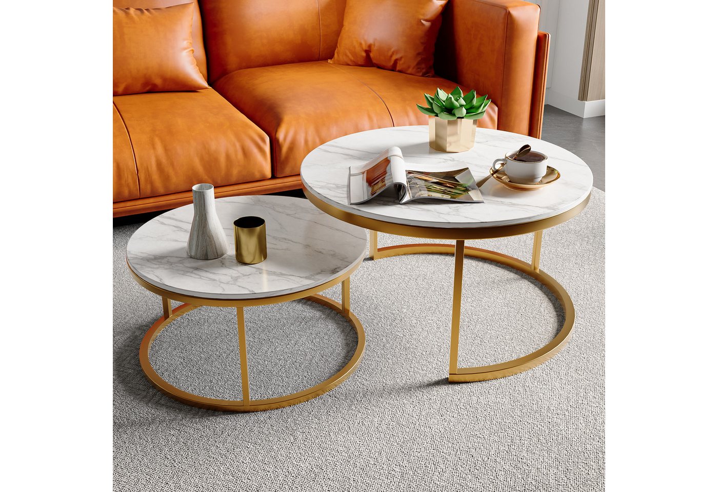 PXloue Couchtisch rund (2-St), 2er Set, Großer Tisch: 80 x 45 cm,Kleiner Tisch: 60 x 33 cm von PXloue