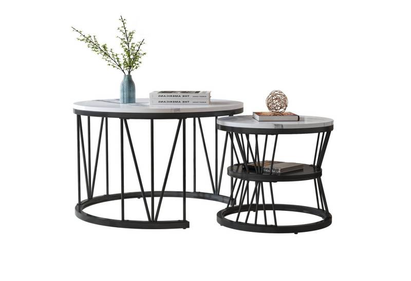 PXloue Couchtisch rund (2-St), 2er Set, Großer Tisch: 70 x 45 cm,Kleiner Tisch: 45 x 40 cm von PXloue