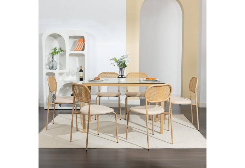 PXloue Esszimmerstuhl Rattanstuhl Polsterstuhl Wohnzimmerstuhl (Set), 2er Set, Samt mit Rückenlehne, beige von PXloue