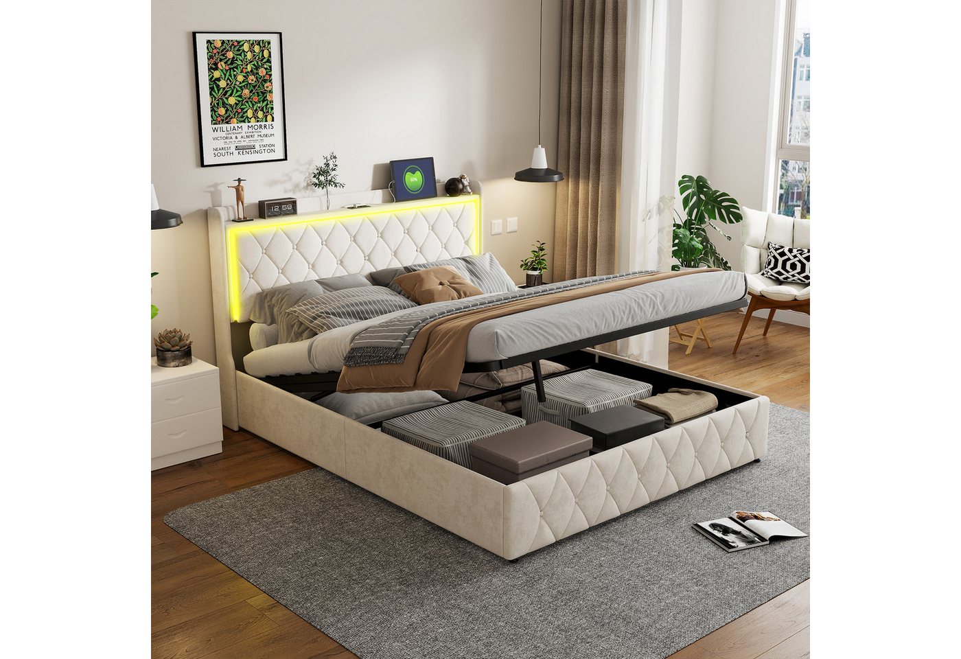 PXloue Funktionsbett Polsterbett, Hydraulisches Doppelbett, mit LED-Leisten, Samtbezug, 160x200 PXloue Funktionsbett Polsterbett, Hydraulisches Doppelbett, mit LED-Leisten, Samtbezug, 160x200 von PXloue