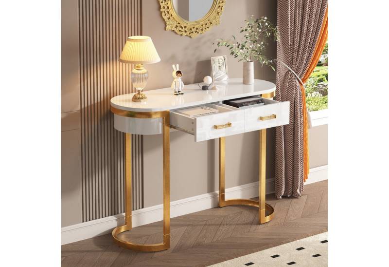 PXloue Konsolentisch Moderne Konsole mit goldener Metallbasis und stilvollem Design, Eleganter minimalistischer Tisch – perfekte Ergänzung für Ihr Zuhause. von PXloue